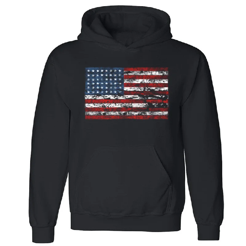 Zexpa Apparelâ„¢ Distressed American Flag Horizontal Unisex Hoodie 4th of july Hooded Sweatshirt Hoodie with High-Low Hem Asymmetrical Trendy