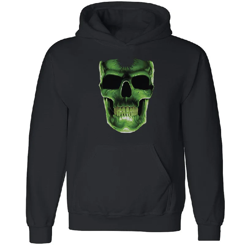 Zexpa Apparelâ„¢ Glow in The Dark Green Skull Unisex Hoodie Halloween Costume Hooded Sweatshirt Hoodie with Front Slit Layering Stylish