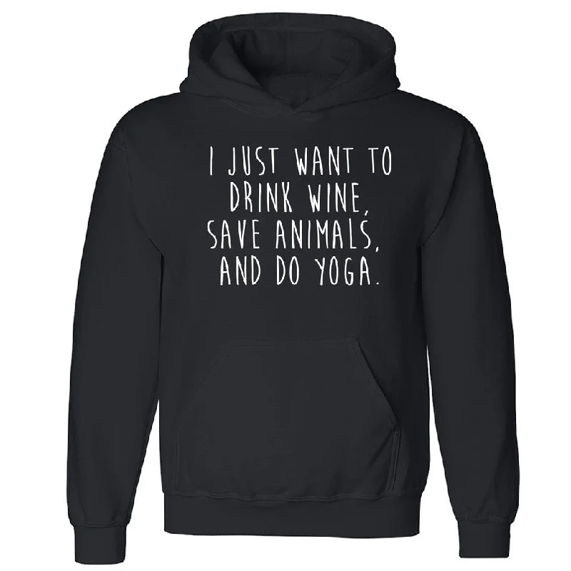 Zexpa Apparelâ„¢ Drink Wine Save Animals Do Yoga Unisex Hoodie Namaste Lotus  Hooded Sweatshirt Hoodie with Set-In Sleeves Structured Classic