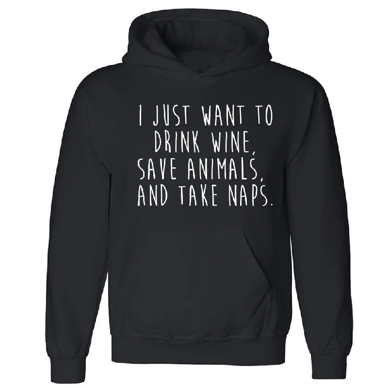 Zexpa Apparelâ„¢ Drink Wine Make Money Take Naps Unisex Hoodie Funny Humor Hooded Sweatshirt Hoodie with Bell Sleeves Flared Feminine