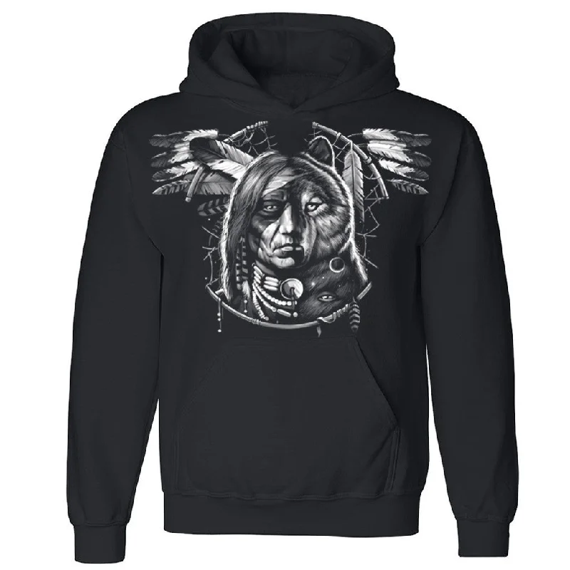 Zexpa Apparelâ„¢ Eagle Wings Chief Wolf Face Unisex Hoodie Tribal Warrior Hooded Sweatshirt Hoodie with Relaxed Fit Easy Casual