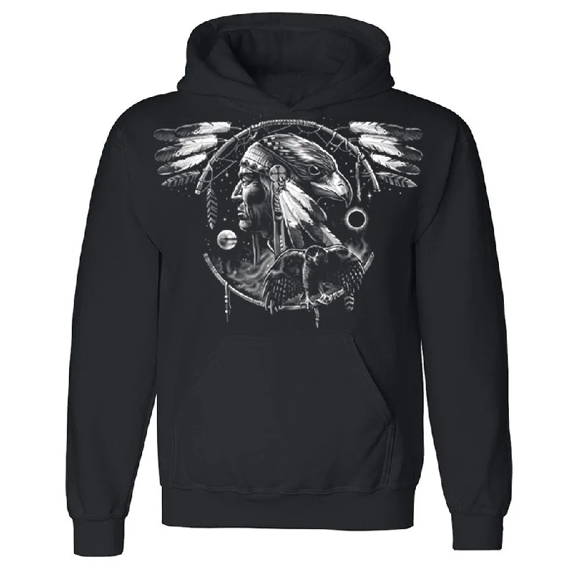 Zexpa Apparelâ„¢ Eagle Wings Chief Face Tribal Unisex Hoodie Native Warrior Hooded Sweatshirt Hoodie with Drop Shoulder Relaxed Streetwear