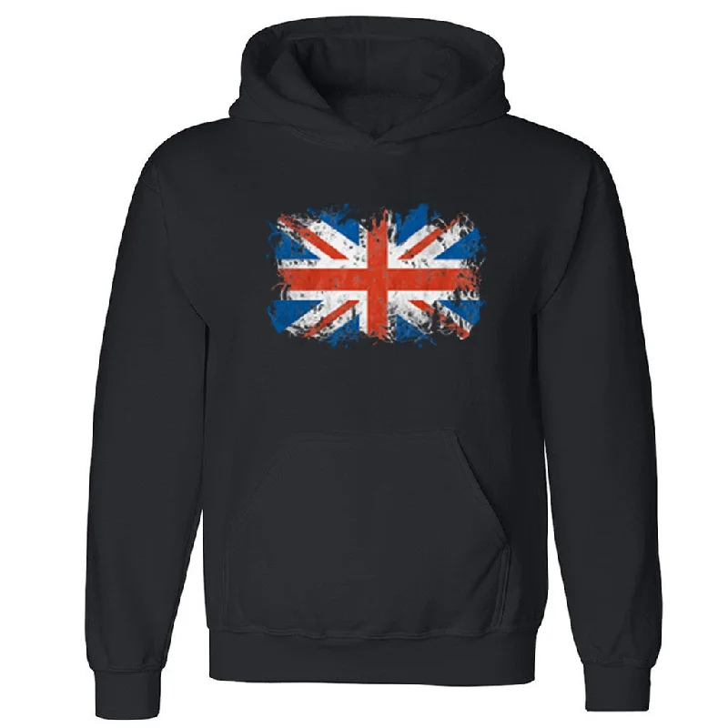 Zexpa Apparelâ„¢ Distressed UK Flag Horizontal Unisex Hoodie British Flag GB Hooded Sweatshirt Hoodie with Snap Buttons Easy Quick