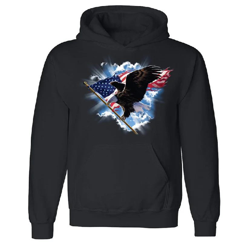 Zexpa Apparelâ„¢ Flying Patriotic Bald Eagle Unisex Hoodie 4th Of July Hooded Sweatshirt Hoodie Crop Top Short Trendy