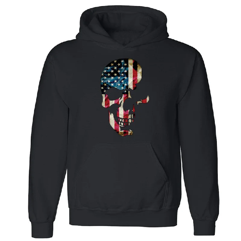 Zexpa Apparelâ„¢ Half Skull USA Flag Unisex Hoodie Patriotic 4th Fourth Of July Hooded Sweatshirt Hoodie with Double Zipper Versatile Adjustable