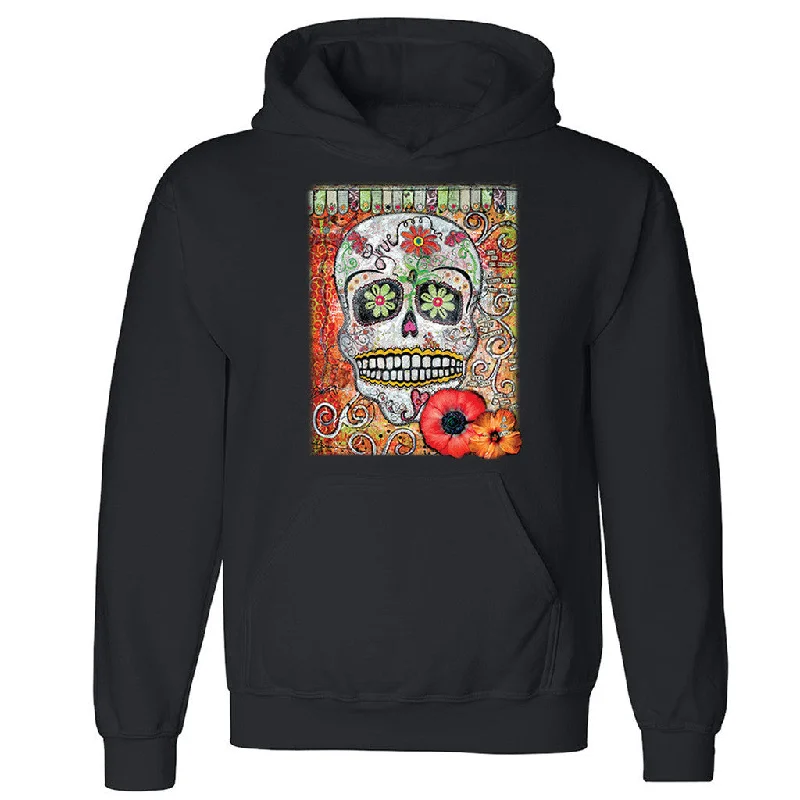 Zexpa Apparelâ„¢ Flower Sugar Skull Unisex Hoodie Day Of Dead Dia De Muertos Hooded Sweatshirt Hoodie with Logo Branding Identity