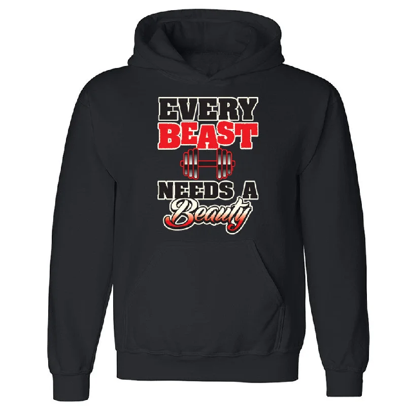 Zexpa Apparelâ„¢ Every Beast Needs a Beauty Unisex Hoodie Couple Matching Hooded Sweatshirt Hoodie with Distressed Vintage Worn