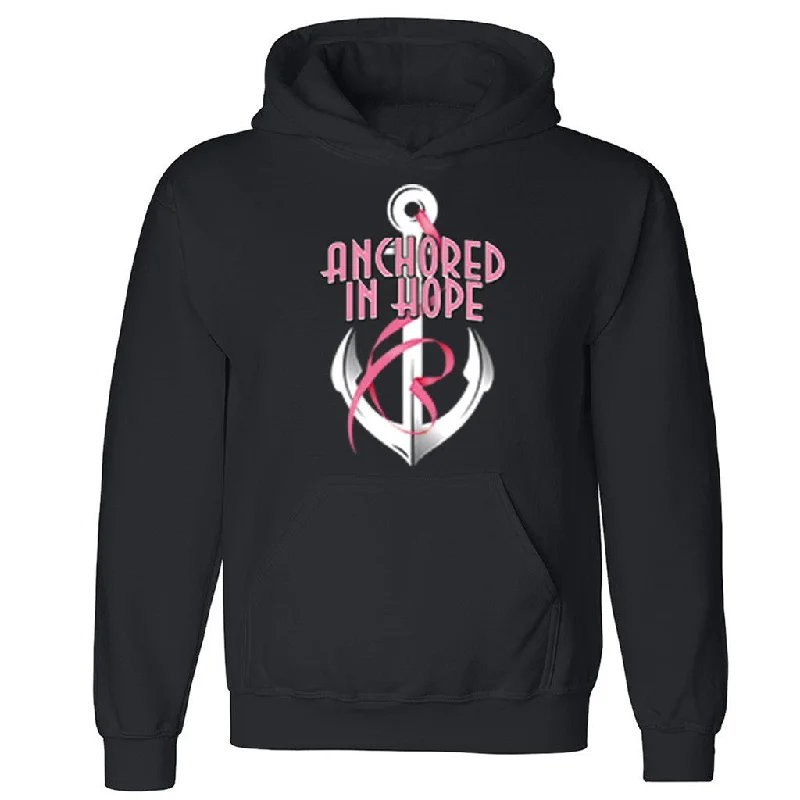 Zexpa Apparelâ„¢ Anchored in Hope Unisex Hoodie Breast Cancer Awareness Month Hooded Sweatshirt Hoodie with Button Placket Classic Preppy