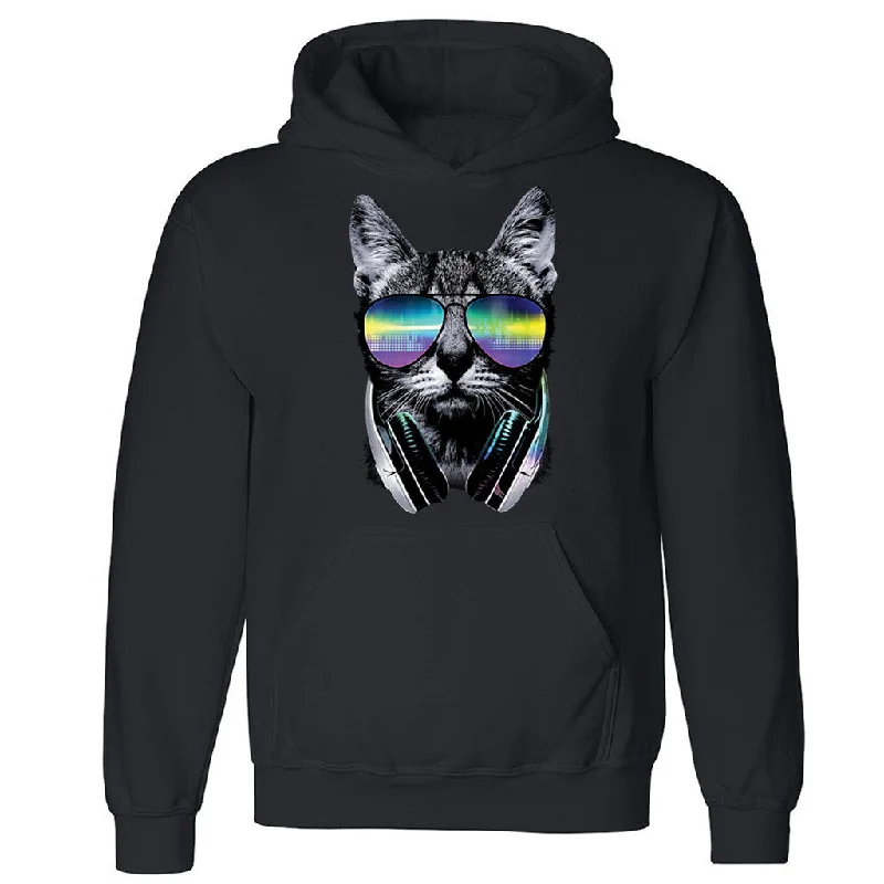 Zexpa Apparelâ„¢ Cool DJ Cat Headphones Unisex Hoodie Cat Face Fancy Dope Print Hooded Sweatshirt Hoodie with Hem Drawcord Adjustable Customizable