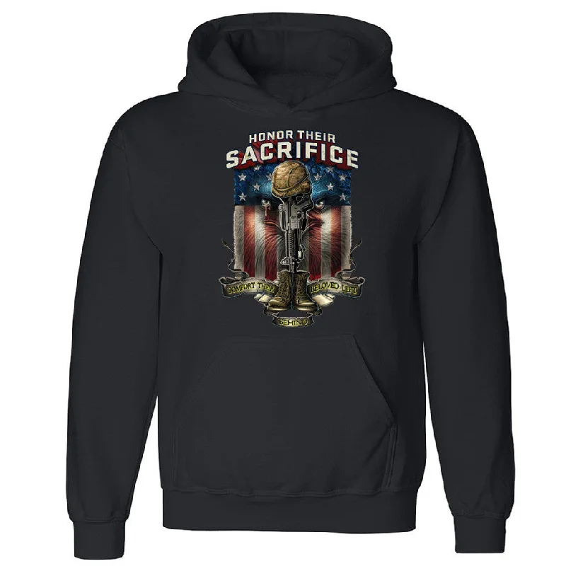 Zexpa Apparelâ„¢ Honor Their Sacrifice Unisex Hoodie US Army Veteran USA flag Hooded Sweatshirt Hoodie with Frayed Bohemian Relaxed