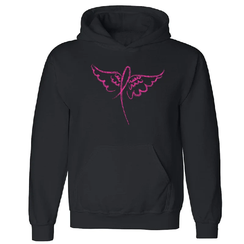 Zexpa Apparelâ„¢ Angel Wings Pink Ribbon Unisex Hoodie Breast Cancer Awareness Hooded Sweatshirt Hoodie with High Neck Warm Protective