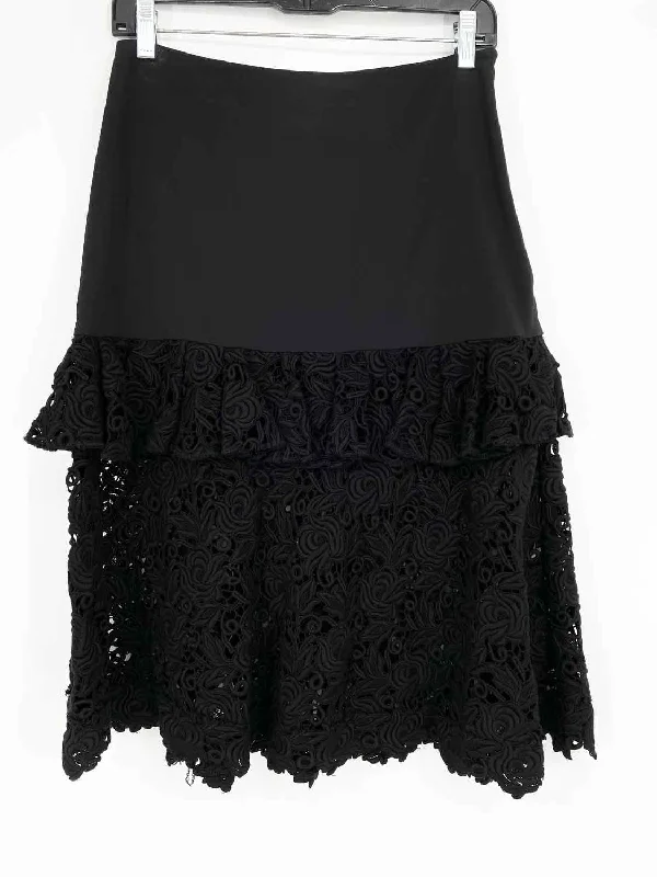 ALEXIS Women's Black Thick Lace Floral Size M Skirt leather skirt refined