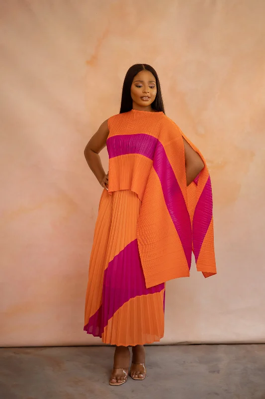 AMANDA ZUKI SKIRT SET - ORANGE AND PINK cashmere skirt soft