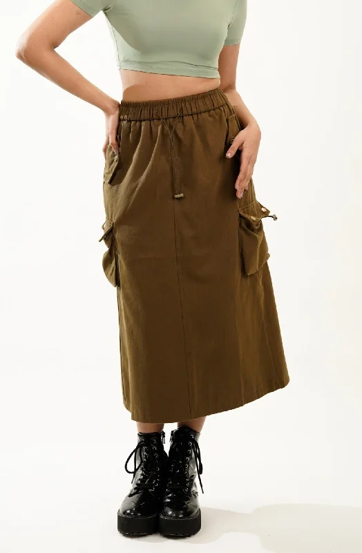 Army Green Streetstyle Cargo Skirt corduroy skirt cozy