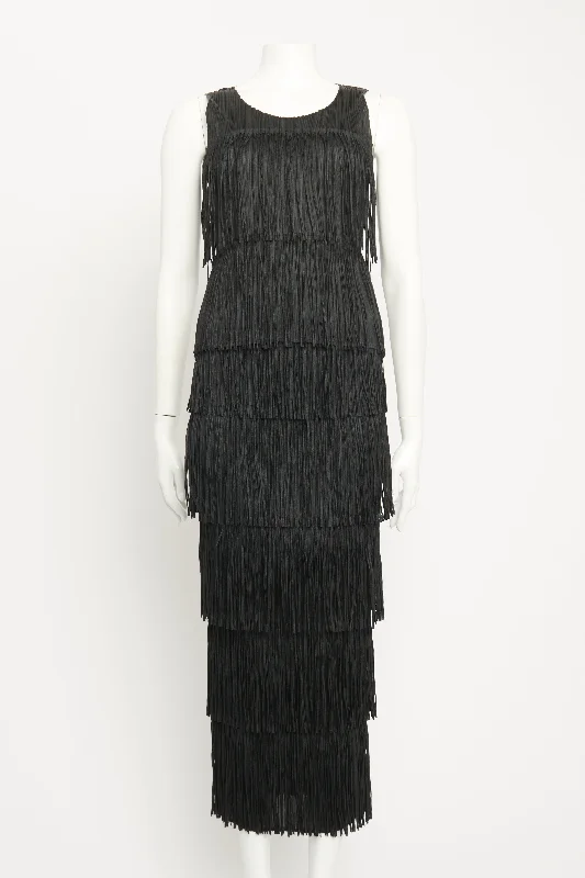 Black Fringe Preowned Skirt and Top silk skirt sleek