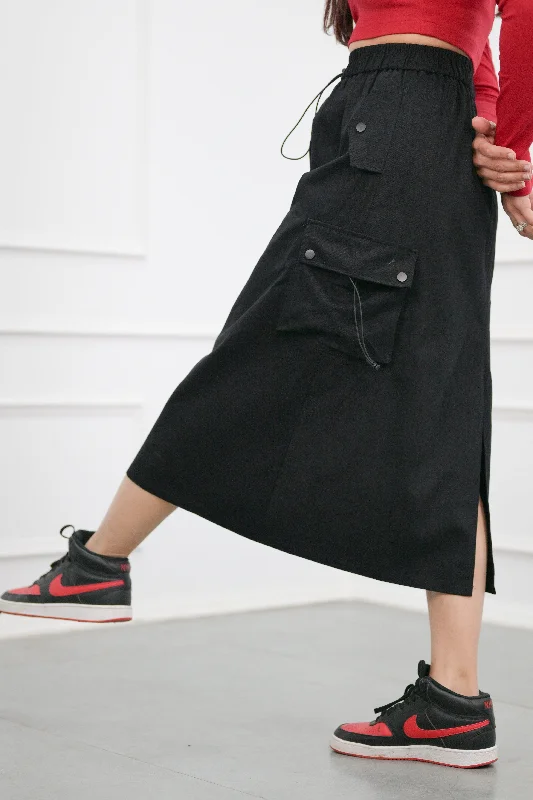 Black Street Style Cargo Skirt velvet skirt rich