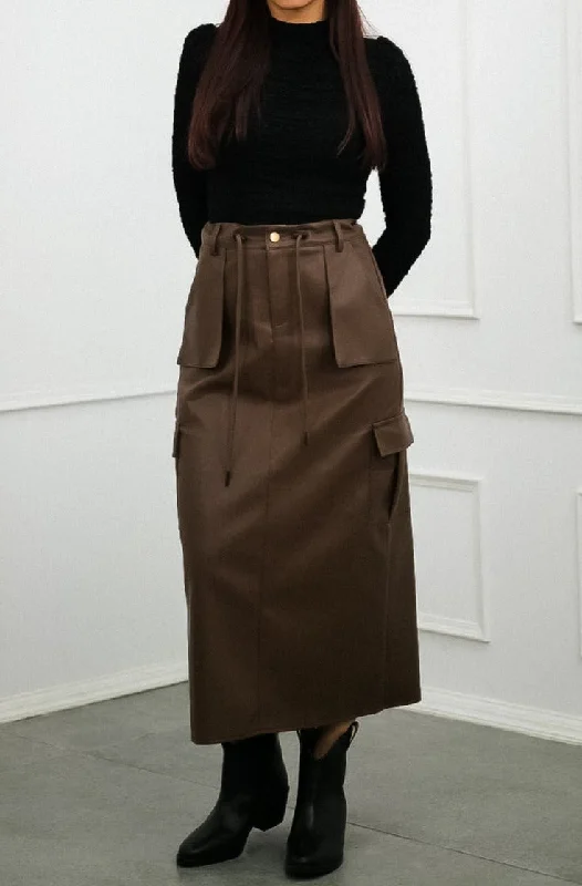 Brown Faux Leather Cargo Skirt velvet skirt luxurious