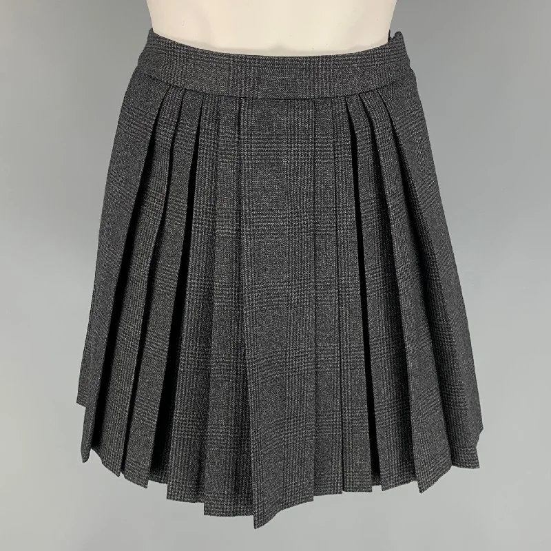 CELINE Size 4 Charcoal Plaid Wool Pleated Mini Skirt tulle skirt dreamy