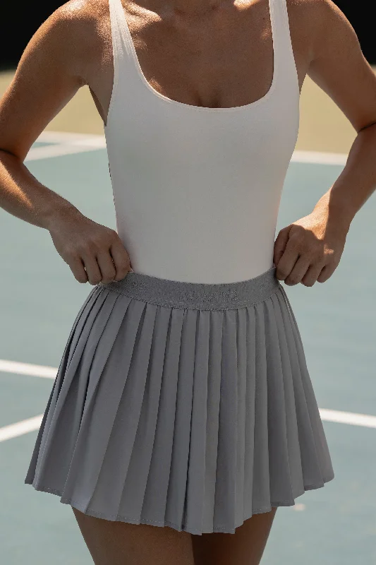 Pleated Tennis Skirt in Ice Grey linen skirt relaxed