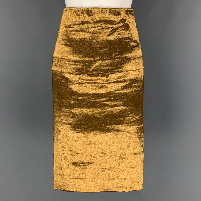 DONNA KARAN Size 6 Gold Linen Blend Pencil Skirt pencil skirt chic