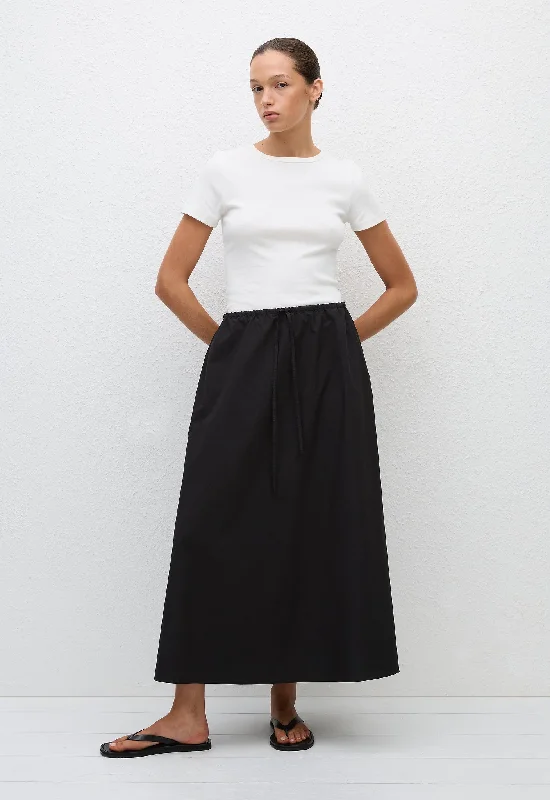 Drawcord Skirt - Black midi skirt versatile