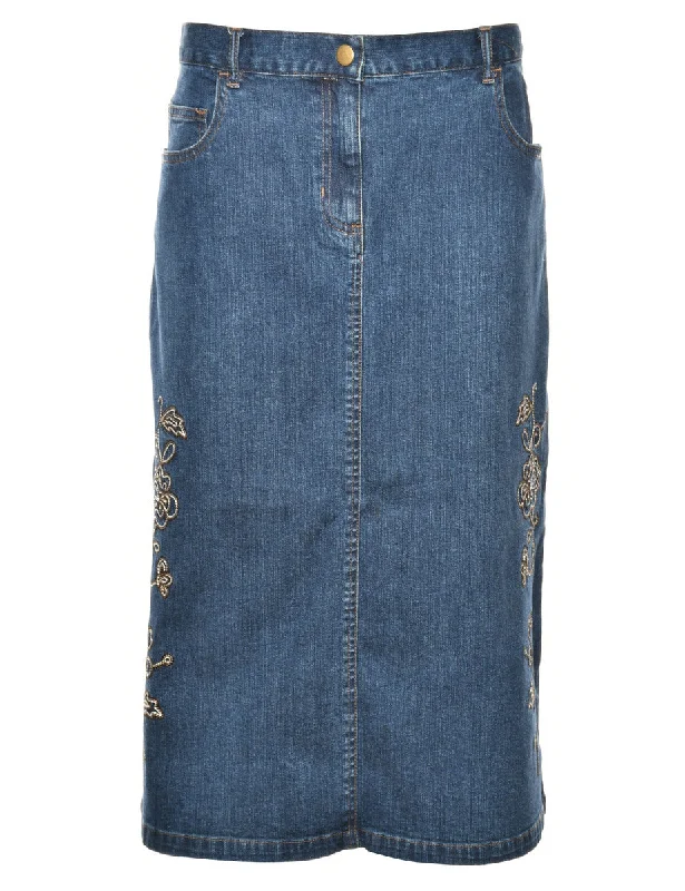 Embroidered 1990s Denim Skirt - L chiffon skirt flowing