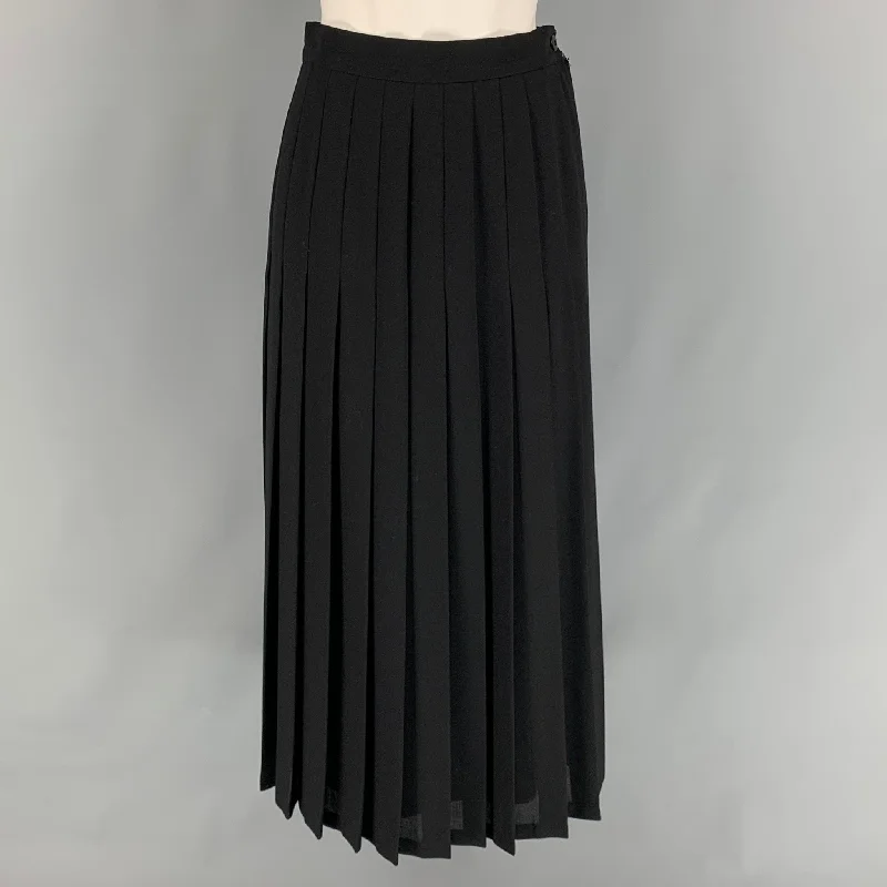 ESCADA Size 8 Black Wool Pleated Maxi Skirt midi skirt versatile