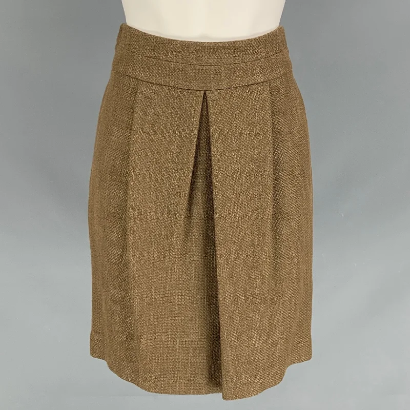 ETRO Size 2 Olive Wool Blend Pleated Skirt wrap skirt elegant