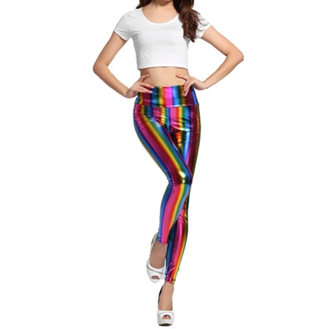 Fashion Rainbow Color High-Waisted Women Tight Leggings Fashionable Floral Active Leggings