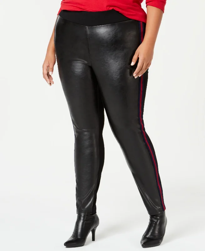 Faux Leather Leggings Cozy Mid-Rise Workout Leggings