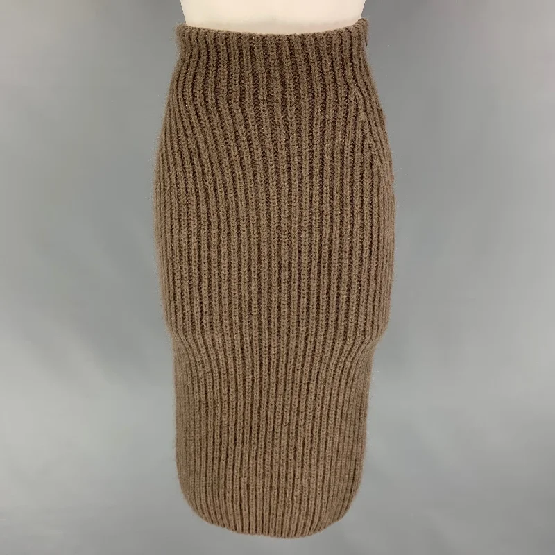 FENDI Size 0 Taupe Mohair / Silk Fisherman Rib Knit Long Skirt leather skirt durable