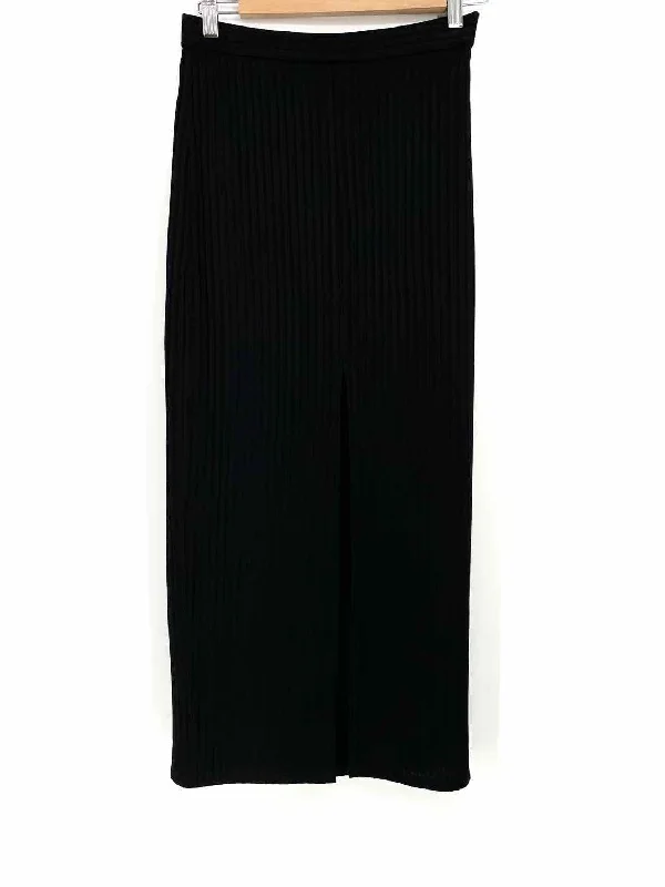 fleur du mal Women's Black Midi Viscose Blend Ribbed Size 6 Skirt cashmere skirt soft