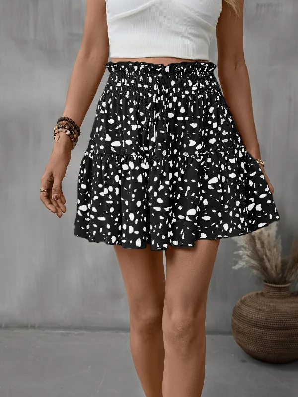 Frill Tied Printed Mini Skirt denim skirt durable