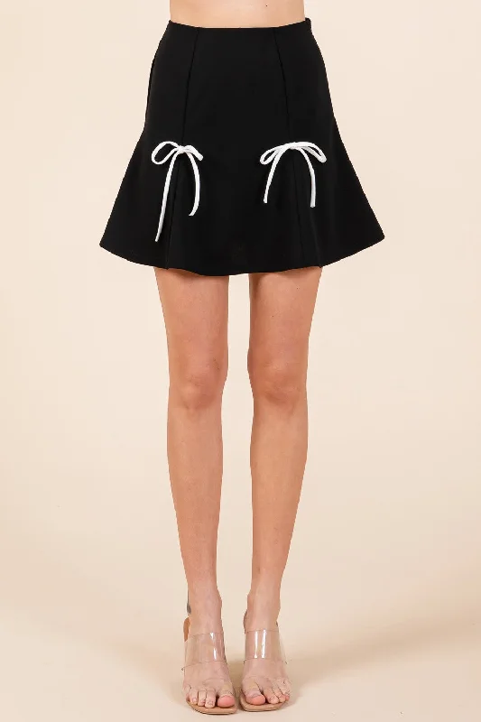 GeeGee 2-Bow Pleated Mini Skirt a-line skirt cut