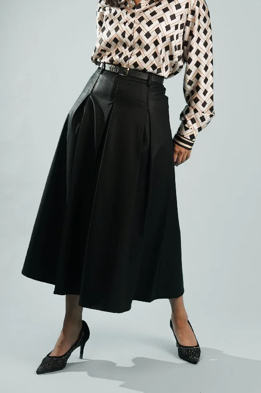 Grace Box Pleated Faux Leather Skirt with Belt chiffon skirt flowing