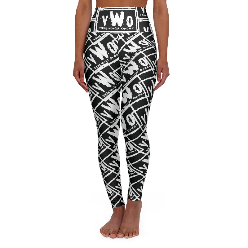 High Waisted Yoga Leggings - Black/White - VWO (Framed) Trendy Fitness Leggings