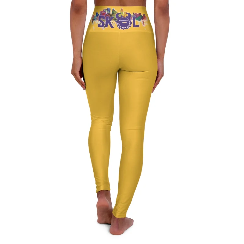 High Waisted Yoga Leggings - Gold - Skyline Elegant Sheer Leggings