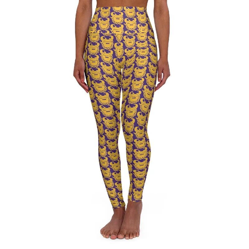 High Waisted Yoga Leggings - Purple/Gold Helmets Chic Velvet Soft Leggings