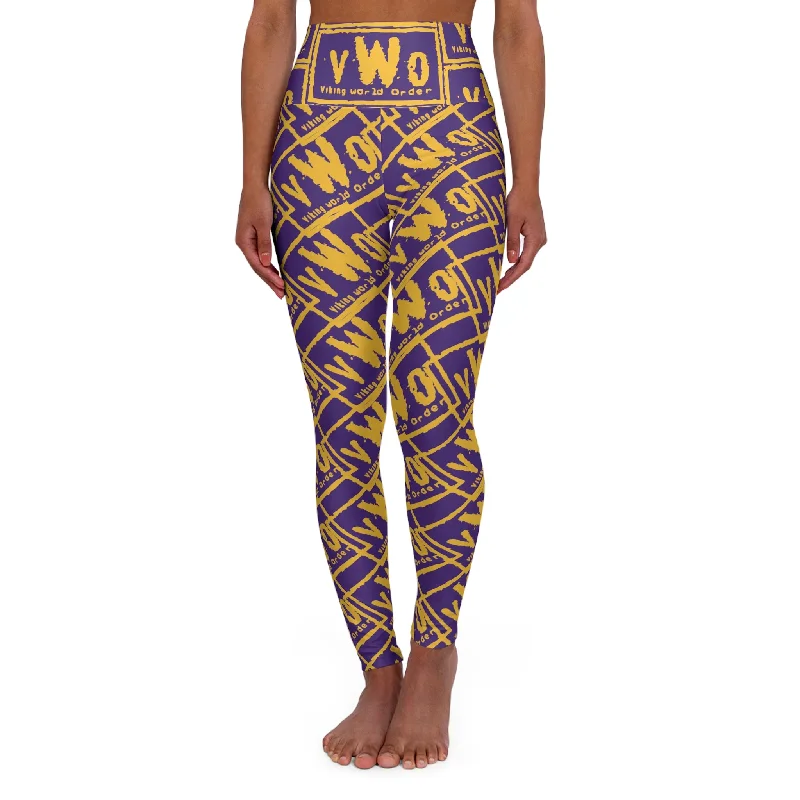 High Waisted Yoga Leggings - Purple/Gold - VWO (Framed) Trendy High-Waist Tummy Control Leggings