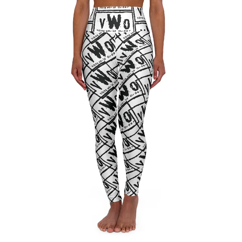 High Waisted Yoga Leggings - White/Black - VWO (Framed) Stylish Sweat-Proof Leggings