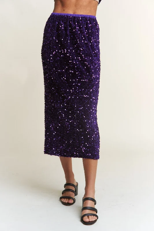 Royal Purple Sequin Back Slit Midi Skirt corduroy skirt durable