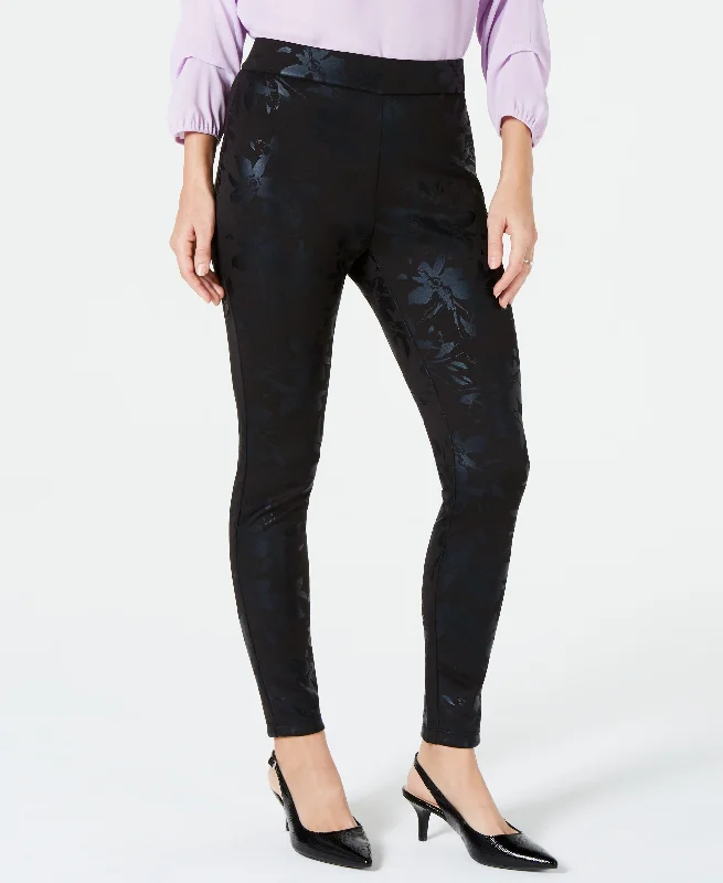 Metallic Floral Leggings Cozy Full-Length Workout Leggings