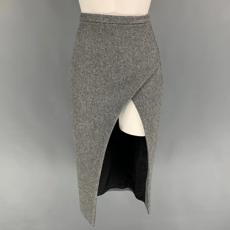 LaQuan Smith Size XS Grey Heather Wool Nylon Pencil Skirt zip skirt side