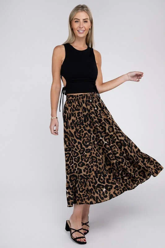 Brown Leopard Maxi Skirt silk skirt smooth