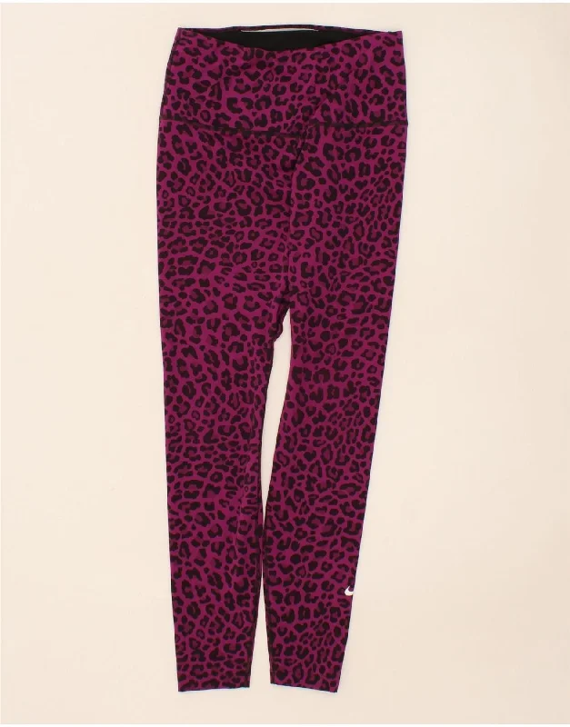 NIKE Womens Leggings UK 8 Small  Purple Animal Print Polyester Comfortable Compression Leggings