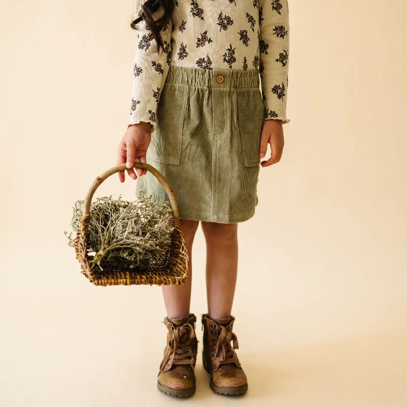 Organic Tee and Corduroy Skirt Set - Olive vintage skirt charm