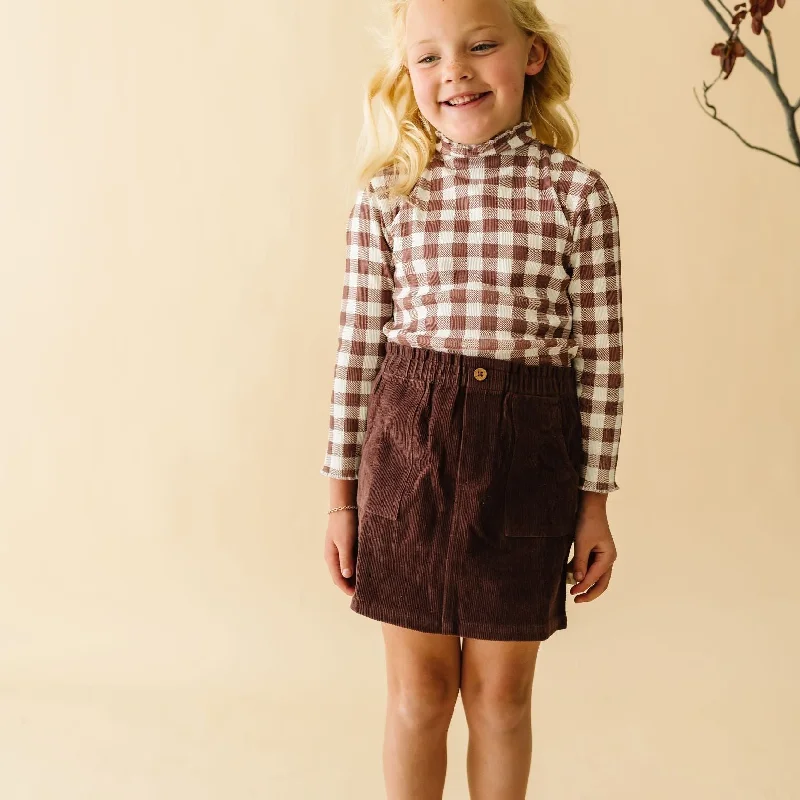 Organic Tee and Corduroy Skirt Set - Plum ruffled skirt detail