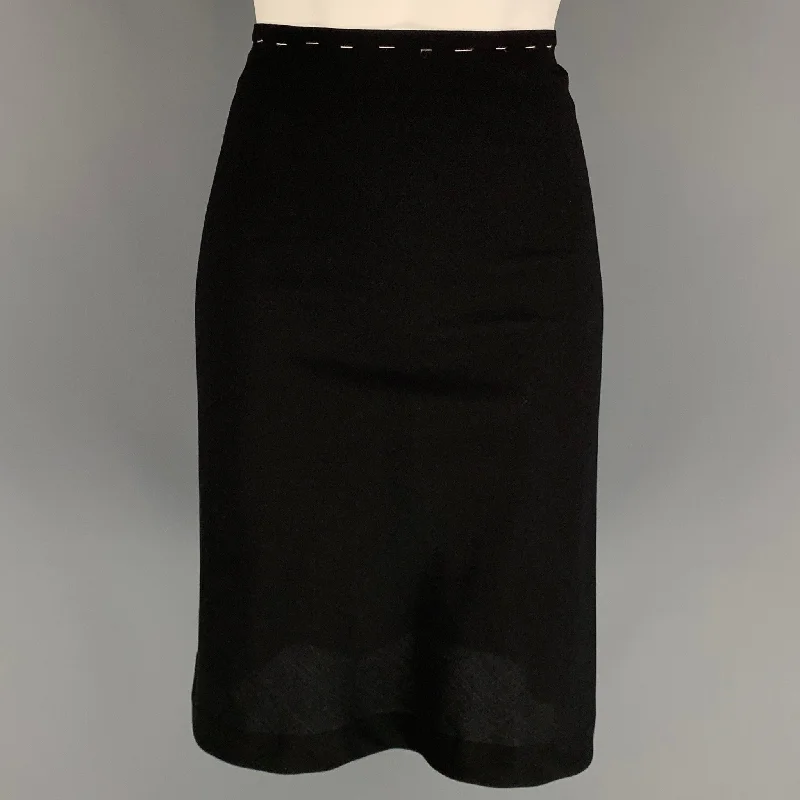 ORSON+BODIL Size 6 Black Wool Contrast Stitch Below Knee Skirt cashmere skirt fine