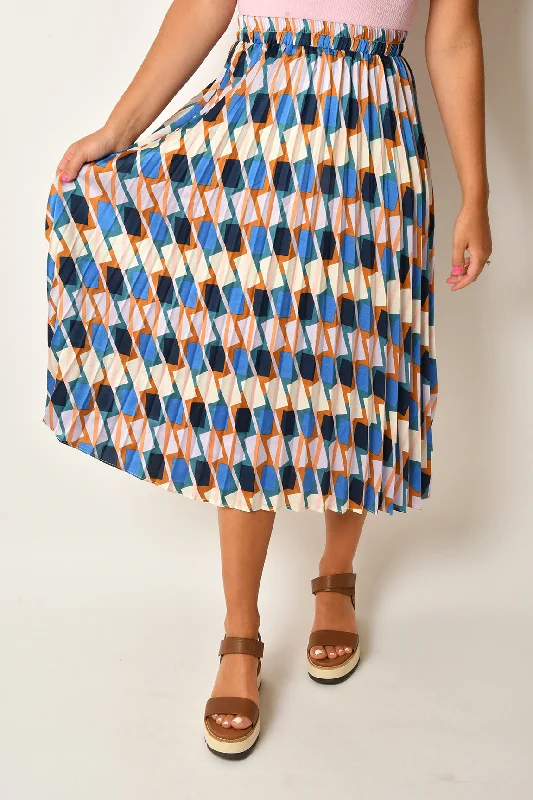 ABSTRACT PLEATED MIDI SKIRT flowy skirt hem