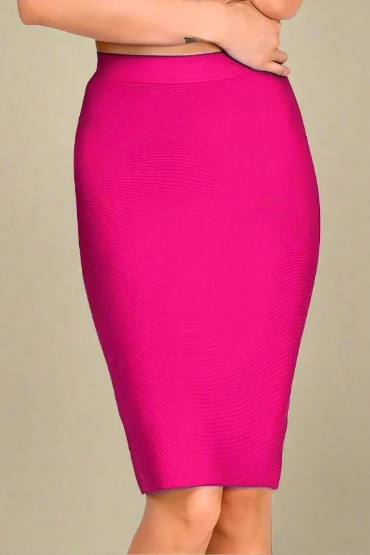 Pencil High Waist Bandage Knee Length Skirt - Hot Pink corduroy skirt cozy